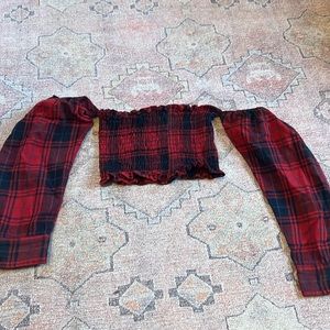 Furst of a kind size s off the shoulder cropped flannel
